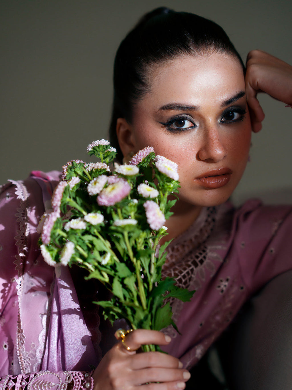 Mauve Lavender Embroidered Cutwork Luxury Ensemble