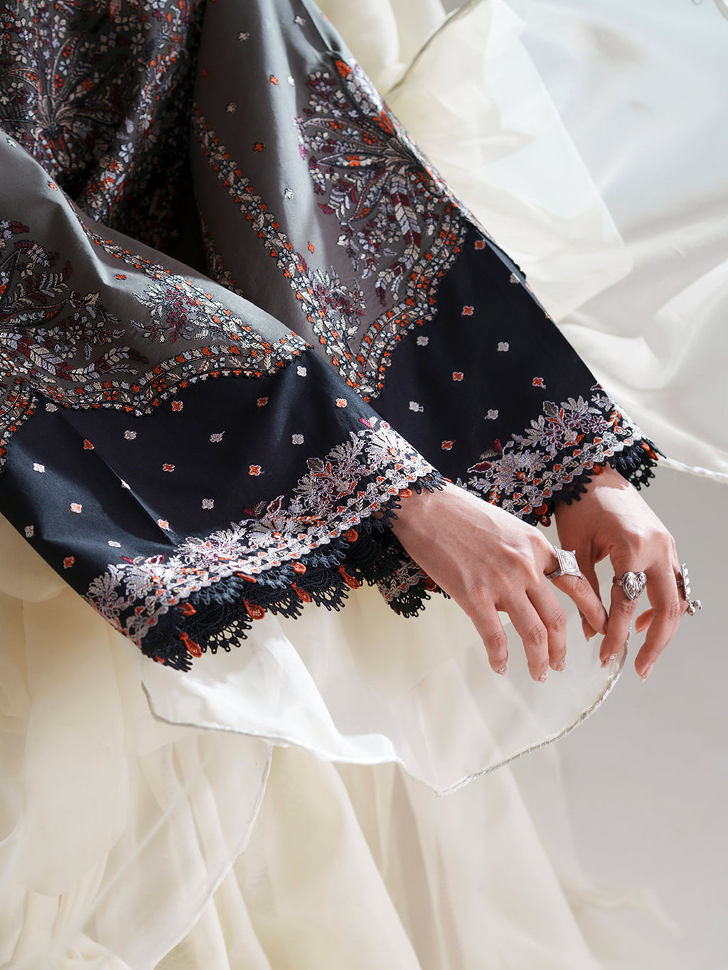 Charcoal Grey Embroidered Three-Piece Ethnic Suit