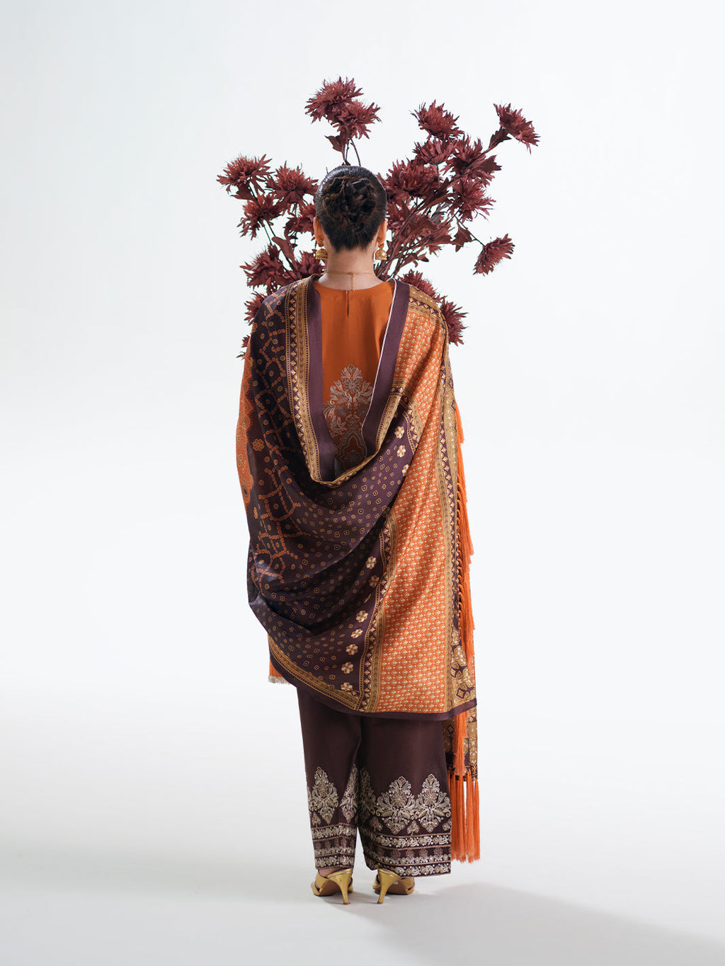 Burnt Orange Embroidered Three-Piece Ethnic Suit