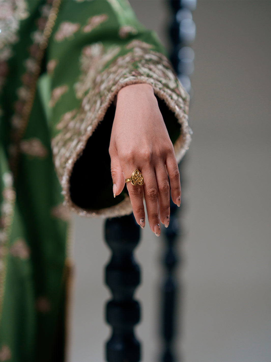 Olive Green Embroidered Three-Piece Ethnic Suit