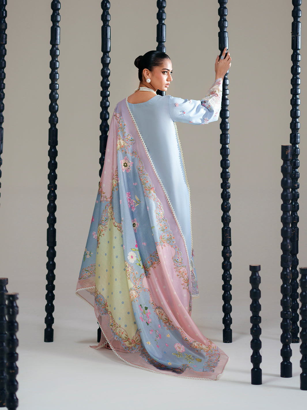 Pastel Blue Floral Embroidered Lawn Suit