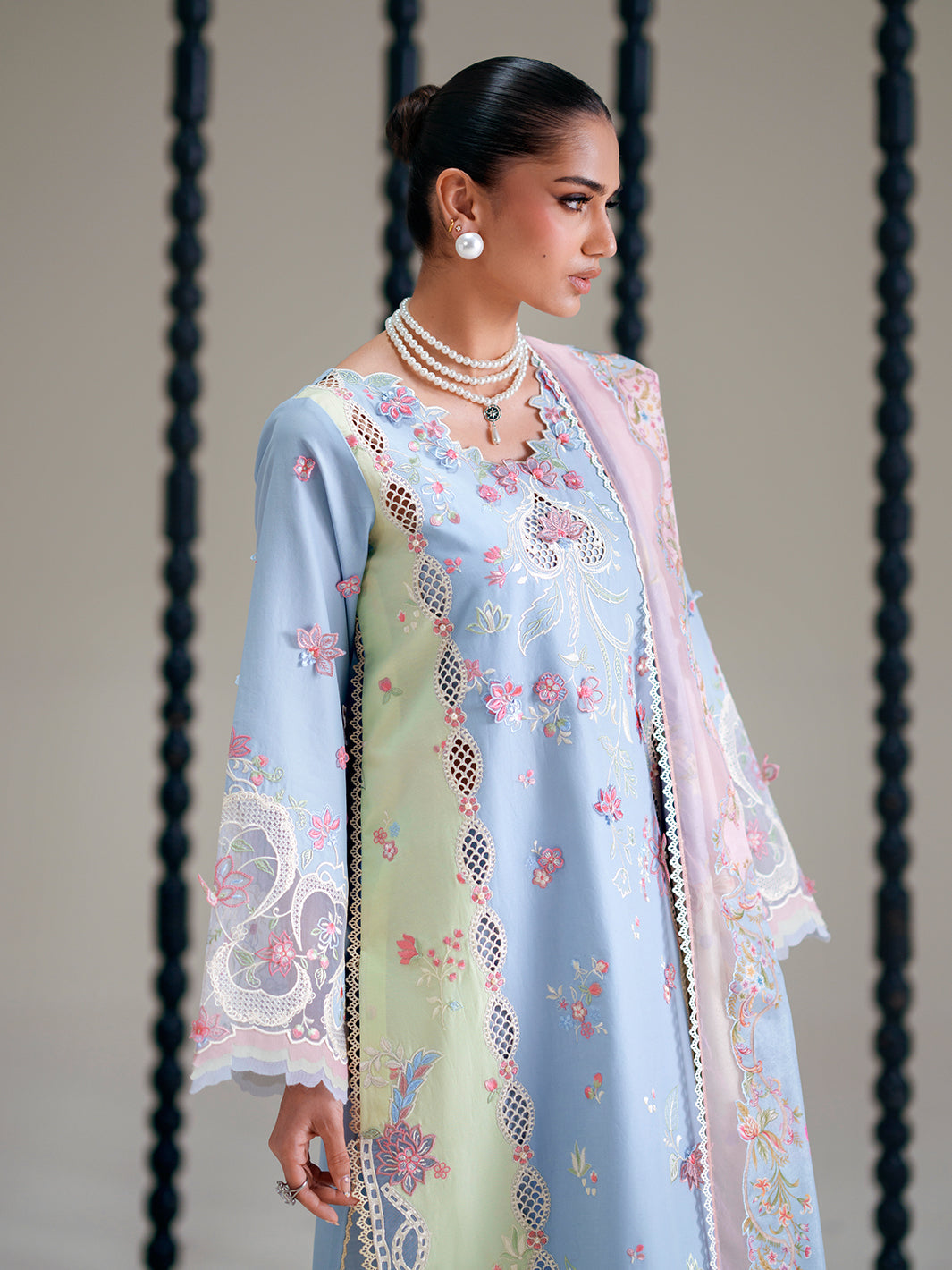 Pastel Blue Floral Embroidered Lawn Suit