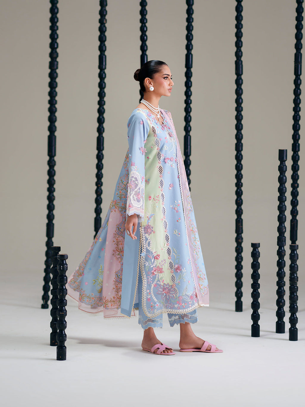 Pastel Blue Floral Embroidered Lawn Suit