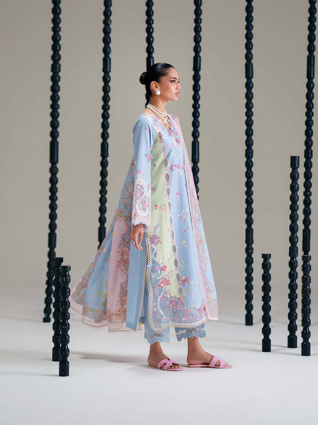 Pastel Blue Floral Embroidered Lawn Suit