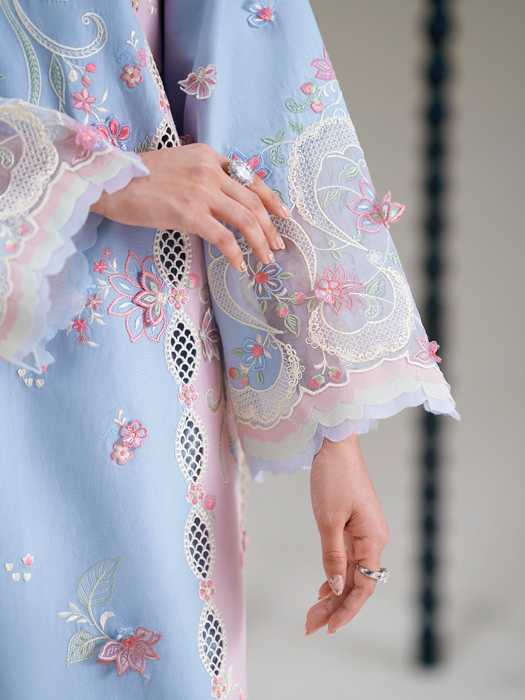 Pastel Blue Floral Embroidered Lawn Suit