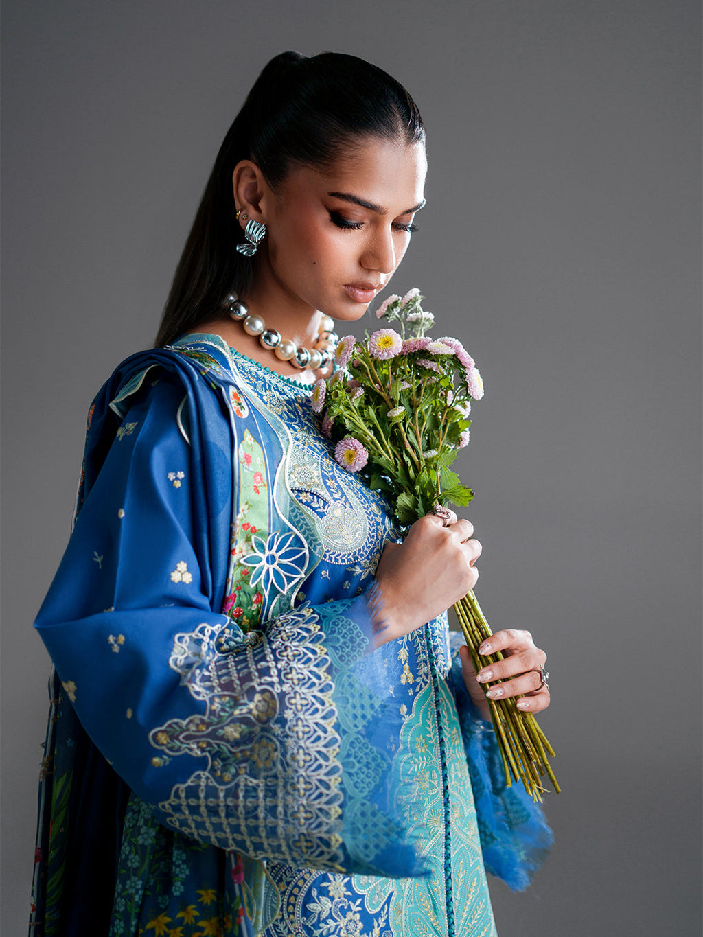 Azure Paisley Embroidered Three-Piece Lawn Suit