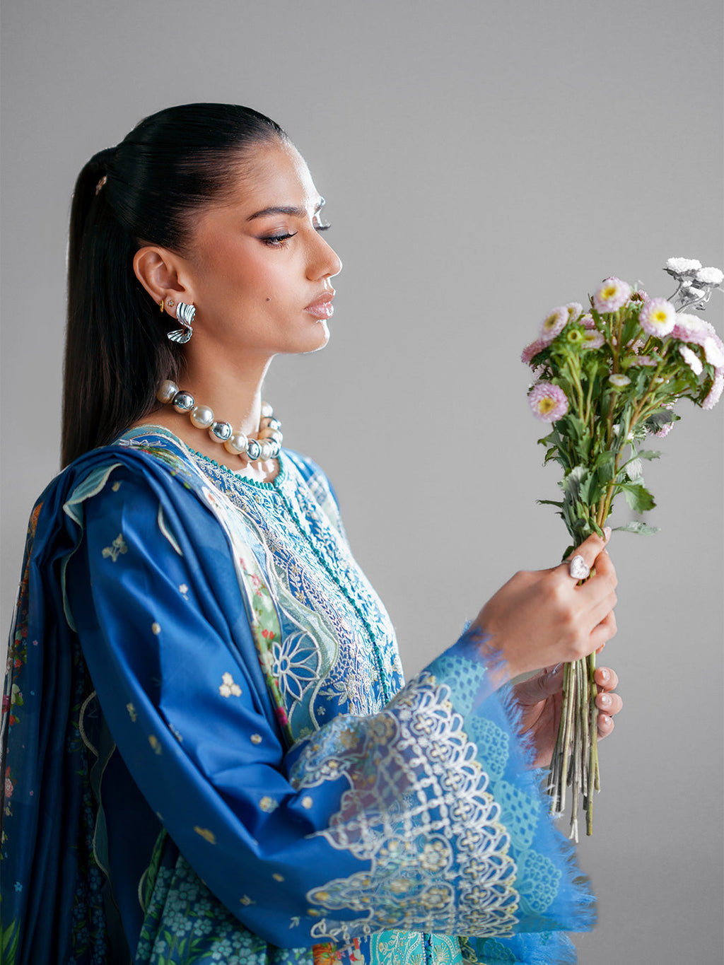 Azure Paisley Embroidered Three-Piece Lawn Suit