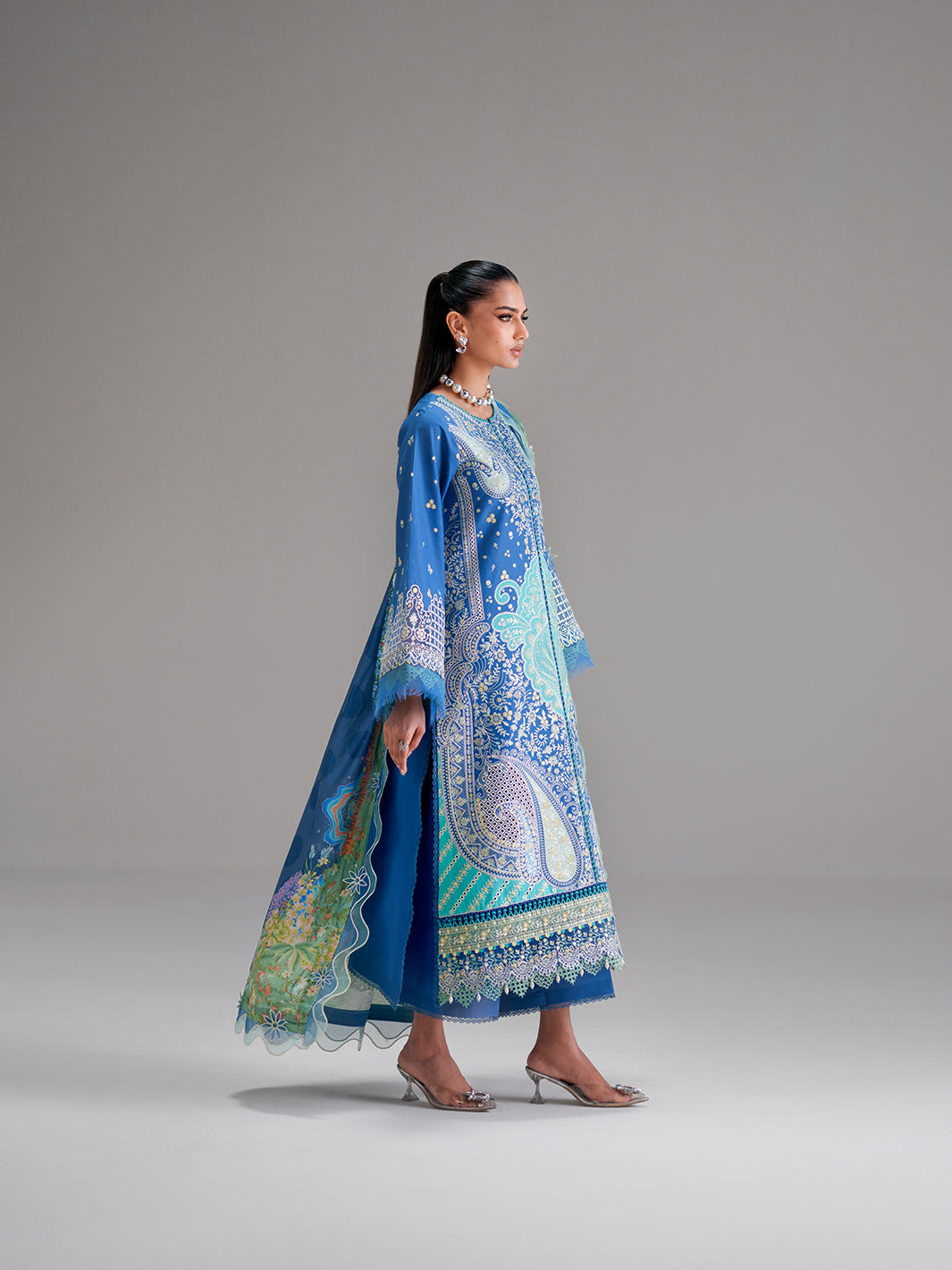 Azure Paisley Embroidered Three-Piece Lawn Suit