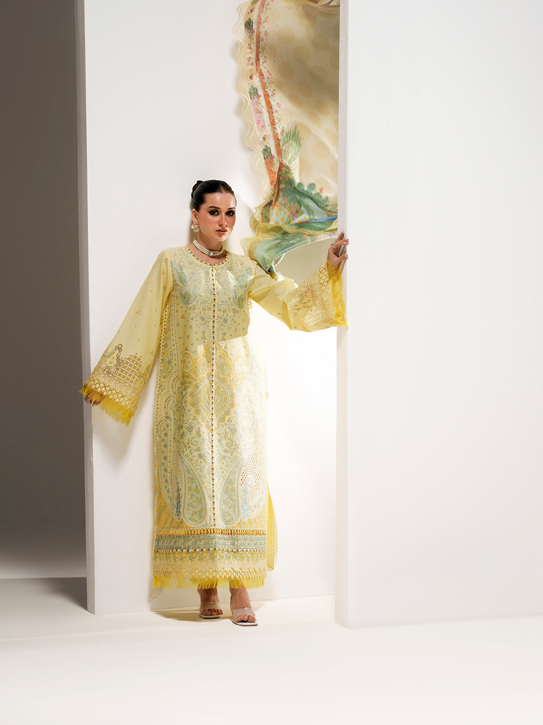 Sunlight Yellow Embroidered Three-Piece Lawn Suit