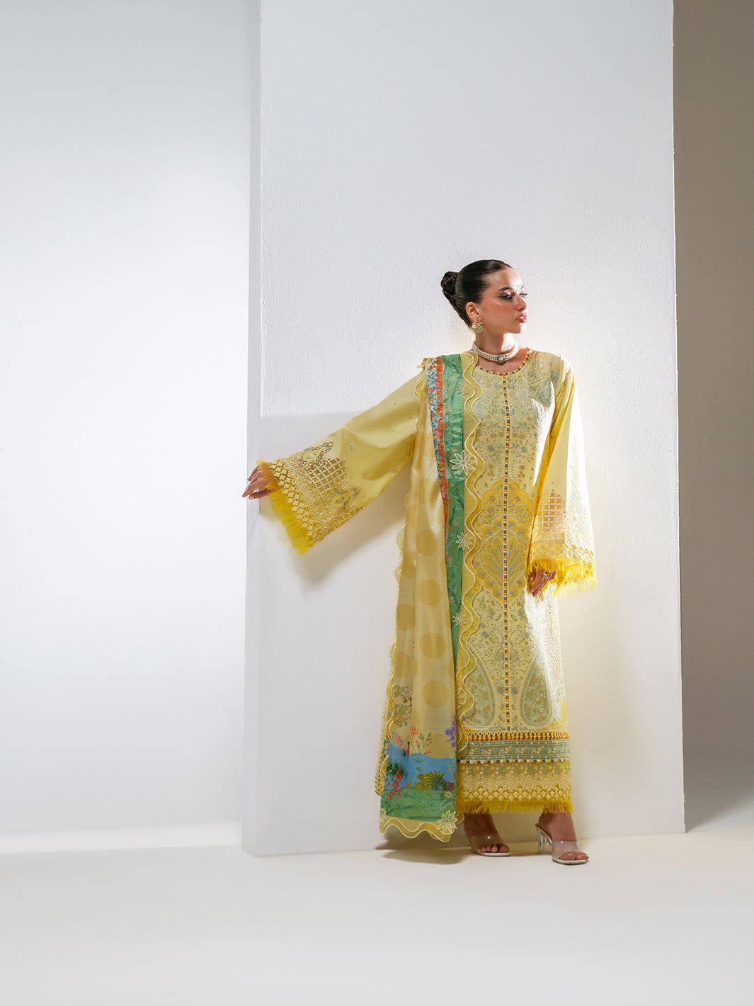 Sunlight Yellow Embroidered Three-Piece Lawn Suit