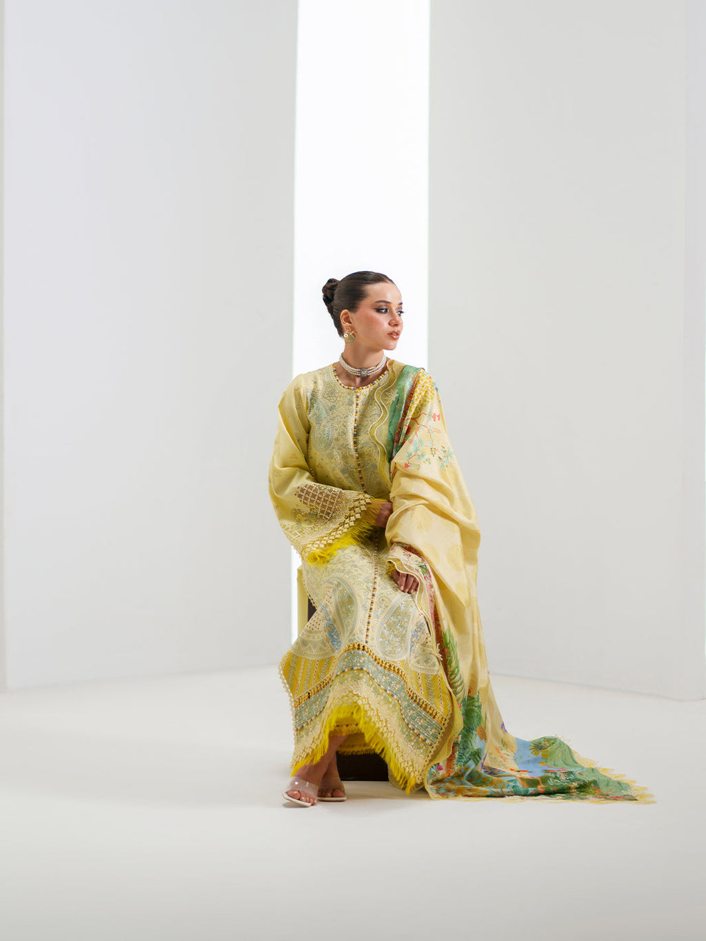 Sunlight Yellow Embroidered Three-Piece Lawn Suit