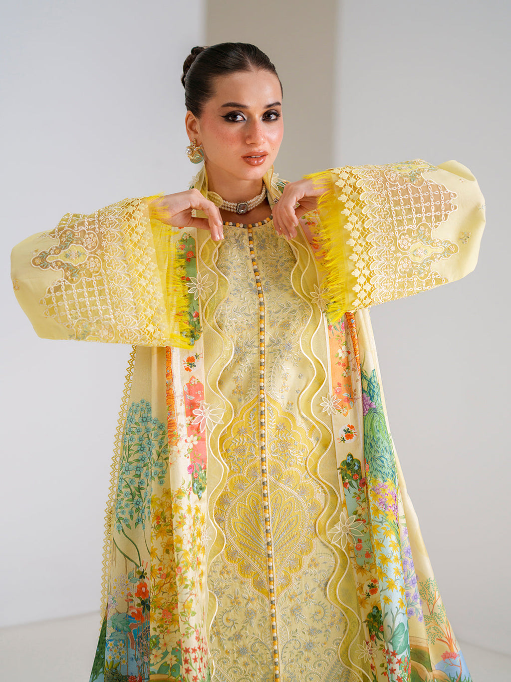 Sunlight Yellow Embroidered Three-Piece Lawn Suit