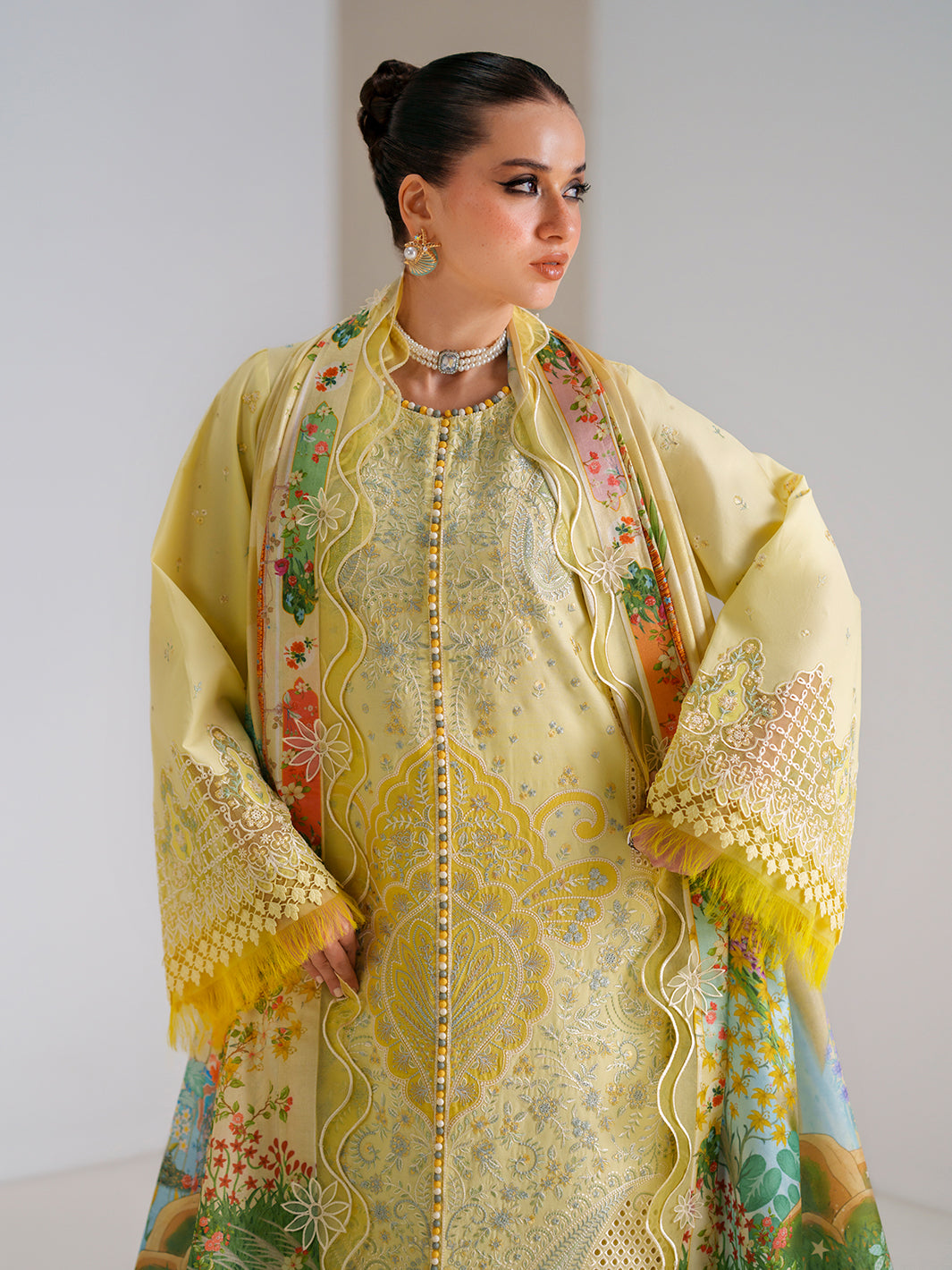 Sunlight Yellow Embroidered Three-Piece Lawn Suit