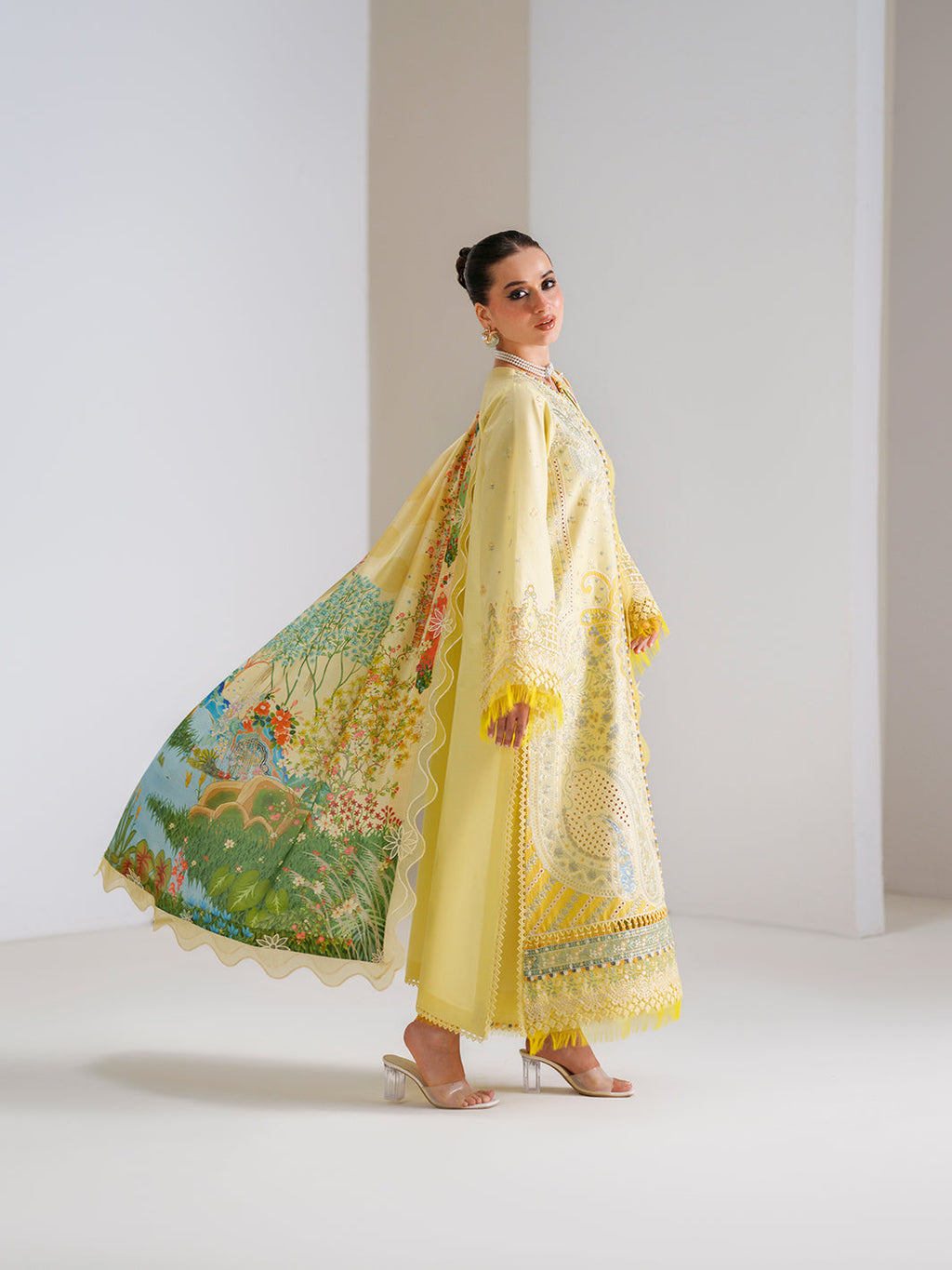 Sunlight Yellow Embroidered Three-Piece Lawn Suit
