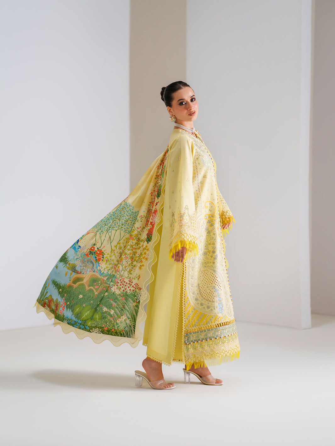 Sunlight Yellow Embroidered Three-Piece Lawn Suit