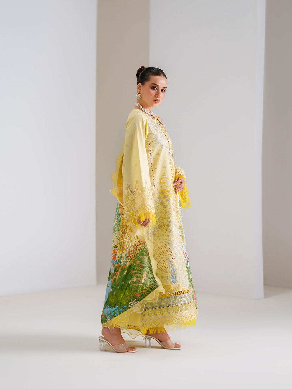 Sunlight Yellow Embroidered Three-Piece Lawn Suit