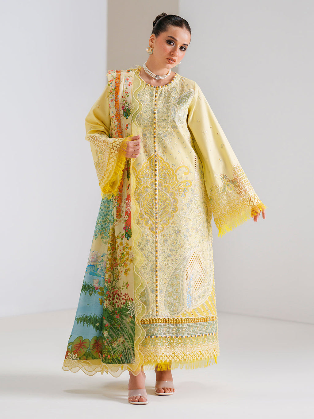Sunlight Yellow Embroidered Three-Piece Lawn Suit