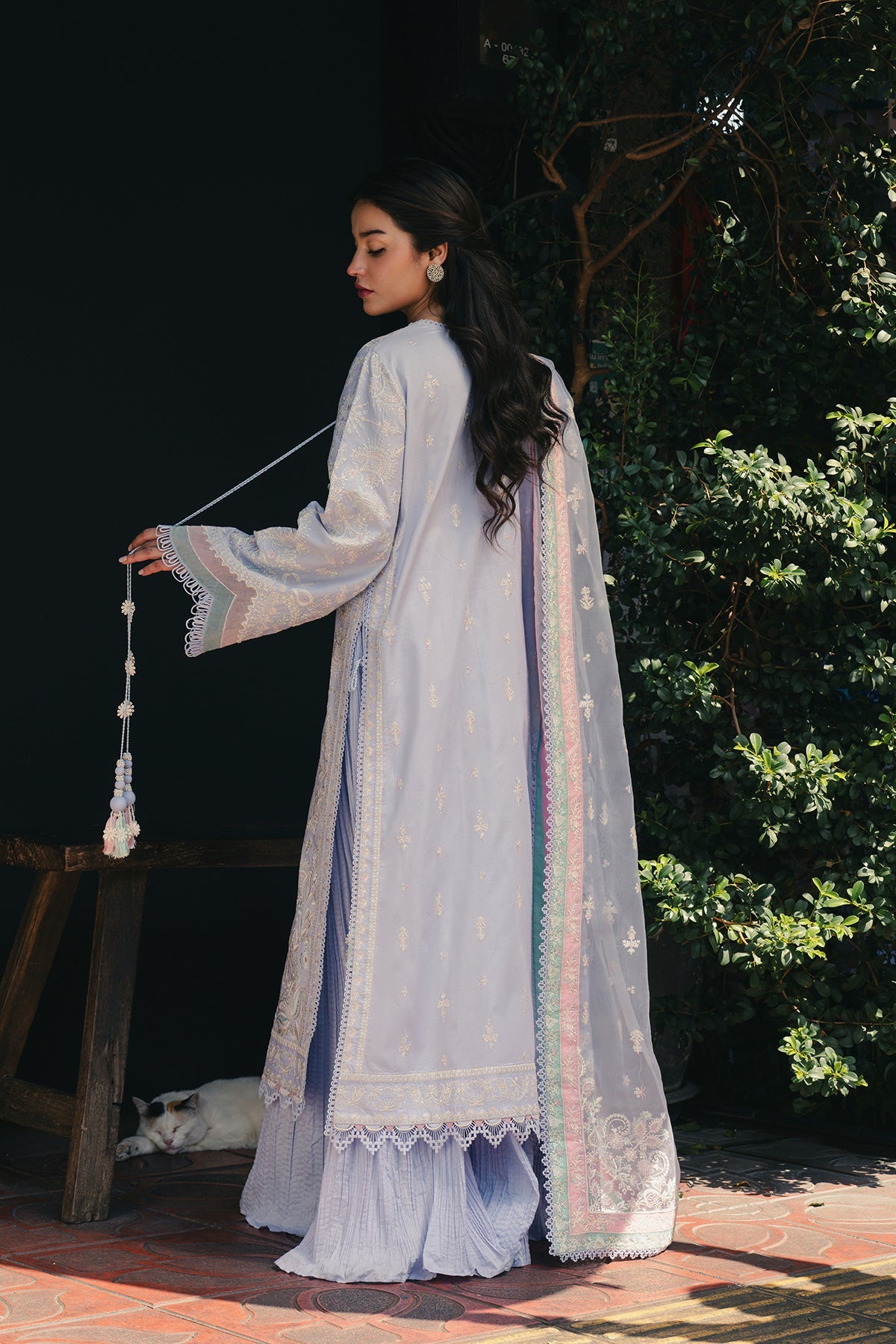 Lavender Mist Embroidered Three-Piece Luxury Ensemble