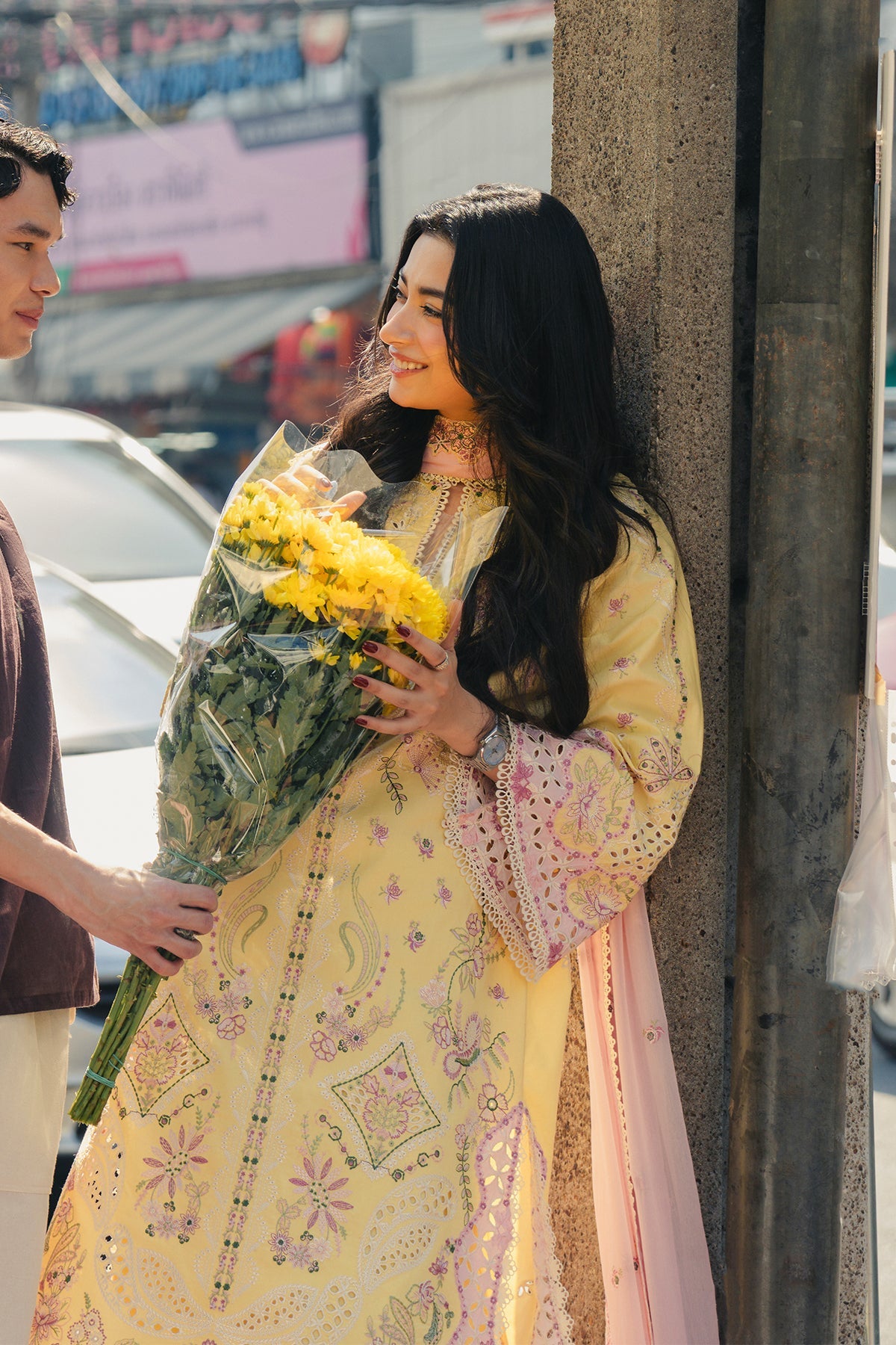 Lemon Yellow Embroidered Cutwork Luxury Suit